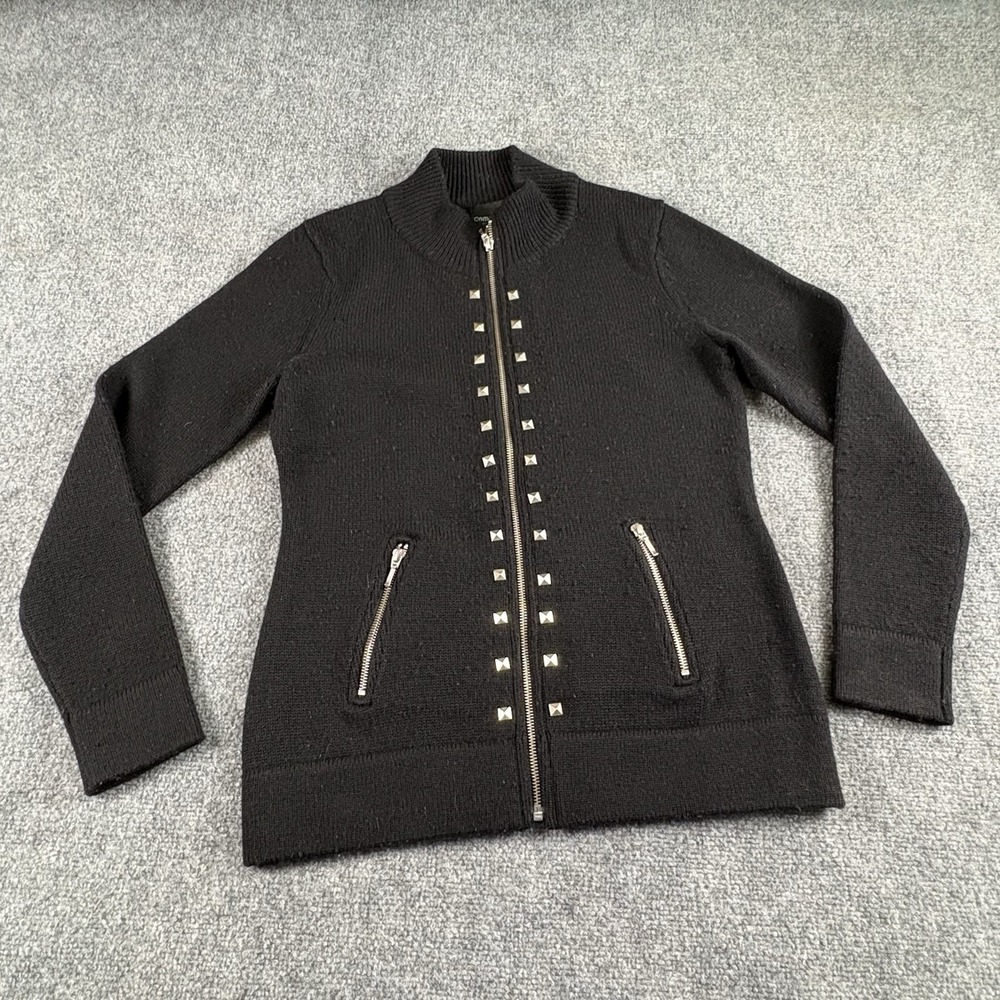 Cynthia Rowley Merino‎ Wool Sweater Jacket M Black Studded Whimsigoth Dark Fairy